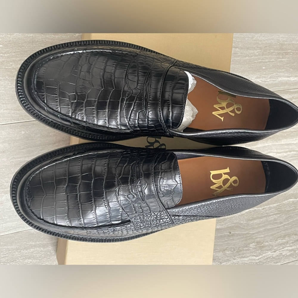 Blackstock & Weber Black Croc-Embossed Leather Slip-On Loafers